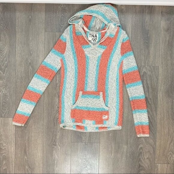 Aritzia TNA Cotton Baja Sweater Pullover Hoodie pullover Orange Blue Size XS - Picture 2 of 13
